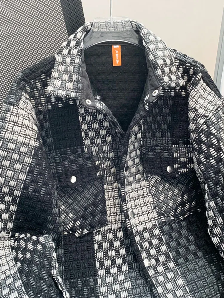 

Preppy Plaid Jaet Men's Autumn Winter Trendy High Street Casual Loose Knitted Upperwear Straight Hem Long Sve Button Clo...