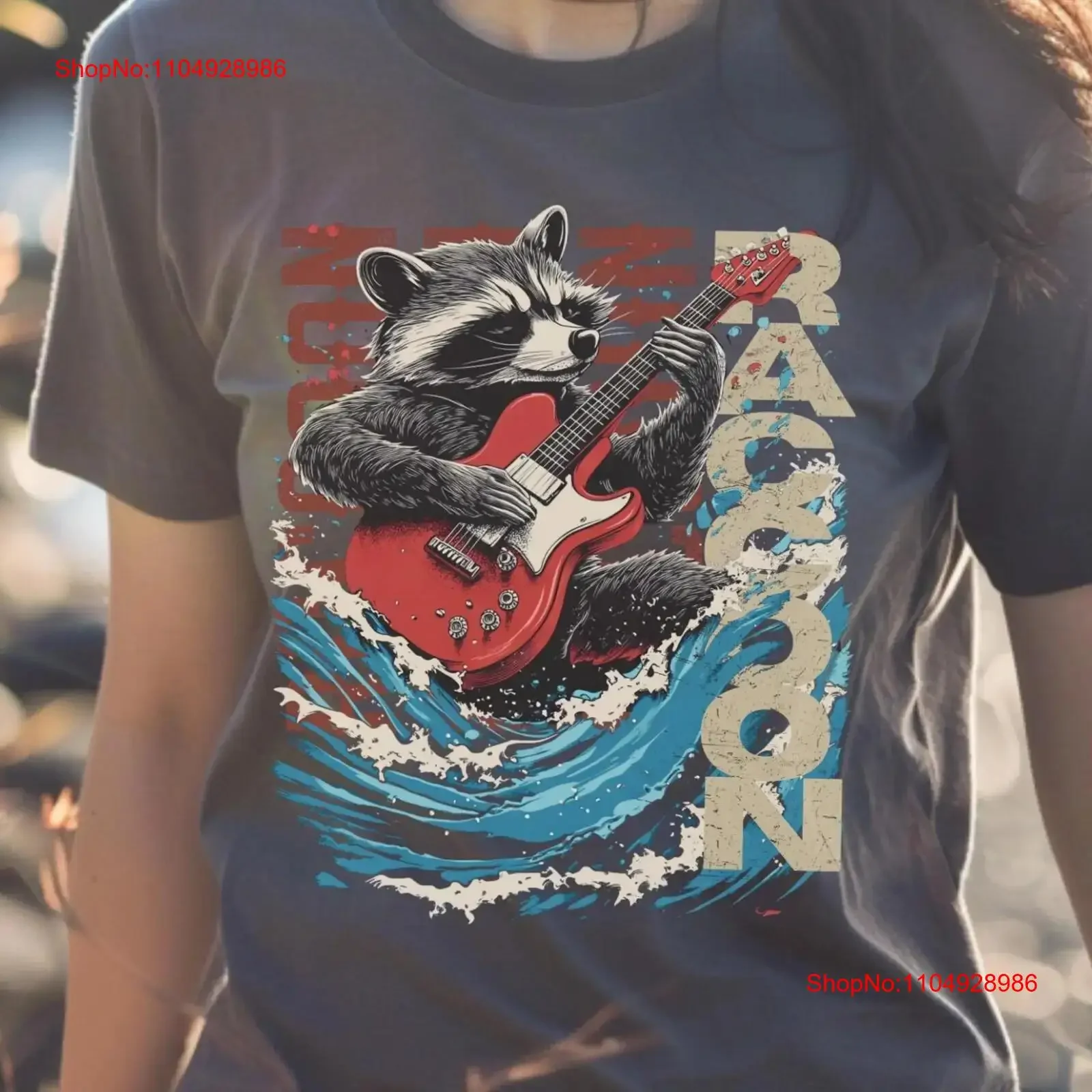

Raccoon Guitar Bootleg Rocking Trash Panda Vintage Retro T Shirt Fun Band for Lover Him or Her vintage Washed Breathable