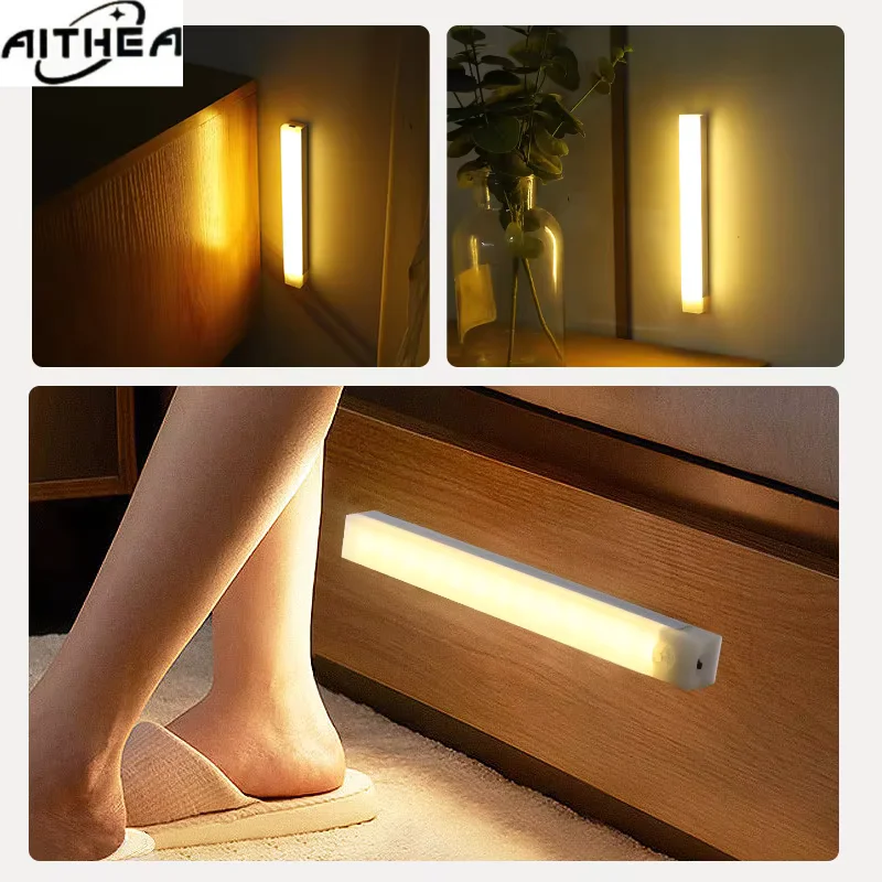 AITHEA Motion Sensor Wireless LED Night Light USB Rechargeable Long Strip Bar Lamp for Cabinet Wardrobe Bedside Staircase Tube image 3