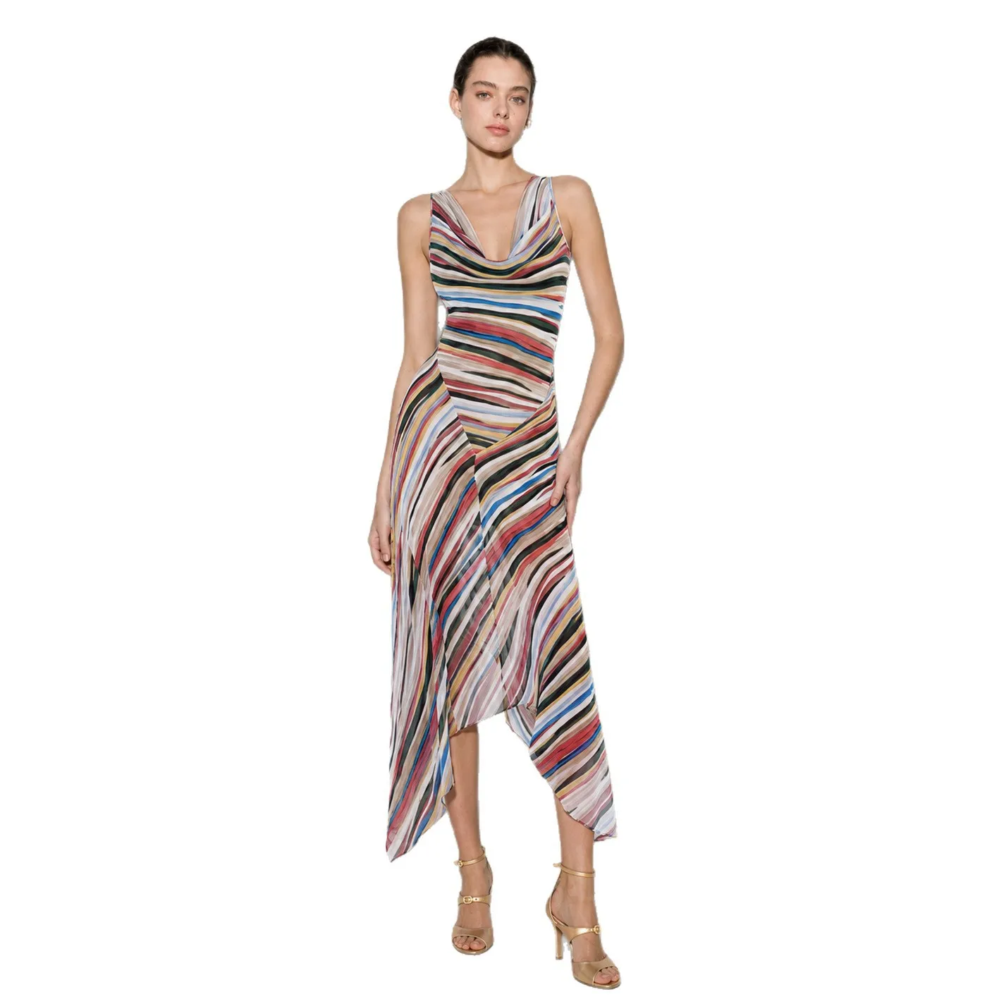 2026 Women's New French Print Fashion Erotogenic Elegant Smart Fit Long Clothes Summer Dresses 2026 Beach Maxi Robe Midi