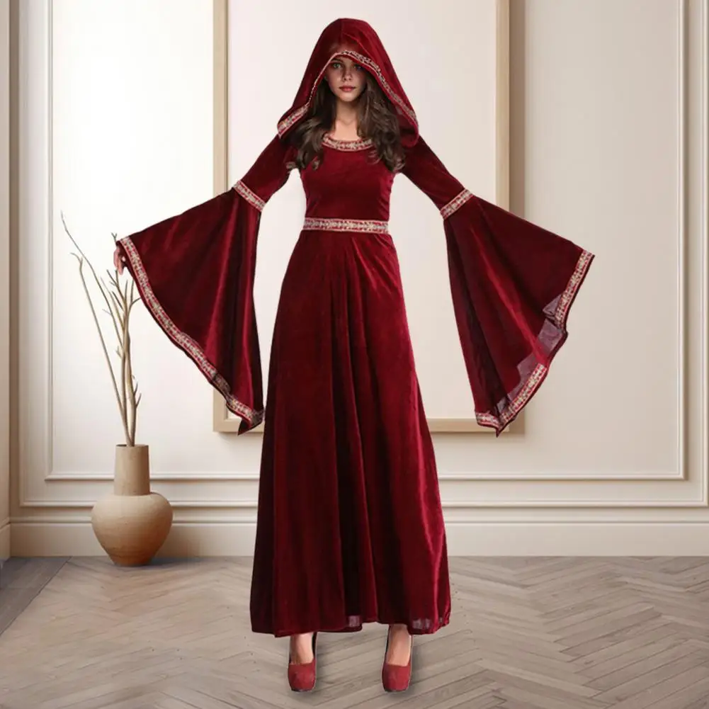 Medieval Retro Gothic Hoodie Witch Long Skirt Luxury Women's Party Dress Cosplay Halloween Costume