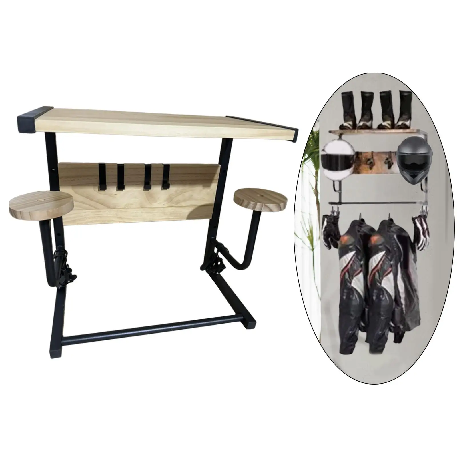 Multifunctional Helmet Holder Rack for Motorcycle Accessories Display Hanger with 4 Clips for Gloves Keys Jackets Storage