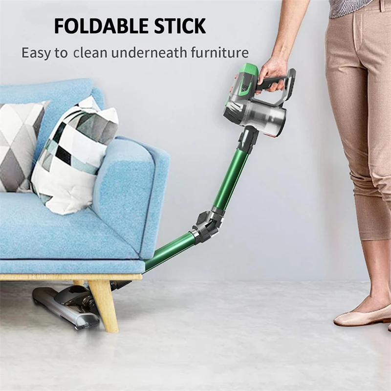 Cordless Stick Vacuum Cleaner with LED Light Foldable Handheld Vacuum Cleaner for Hard Floor Corner Window Shade Carpet Cleaning