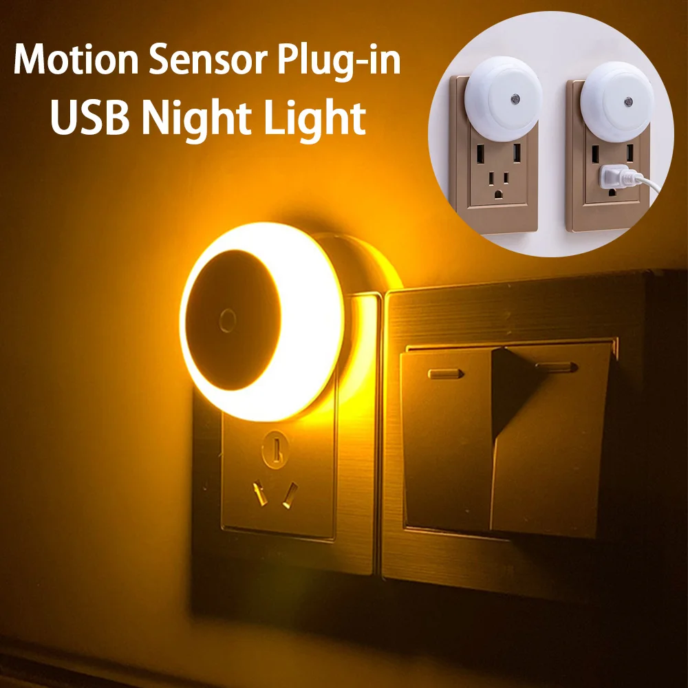 Lampu malam LED, cahaya malam LED Sensor gerak Plug-in USB untuk lampu malam anak-anak kamar tidur dekorasi samping tempat tidur lampu lorong tangga lampu malam