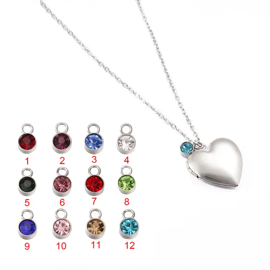 

3pcs/ Bag Stainless Steel Heart Photo Box December Birthstone Pendant Necklace Birthday Memorial Necklace Engravable