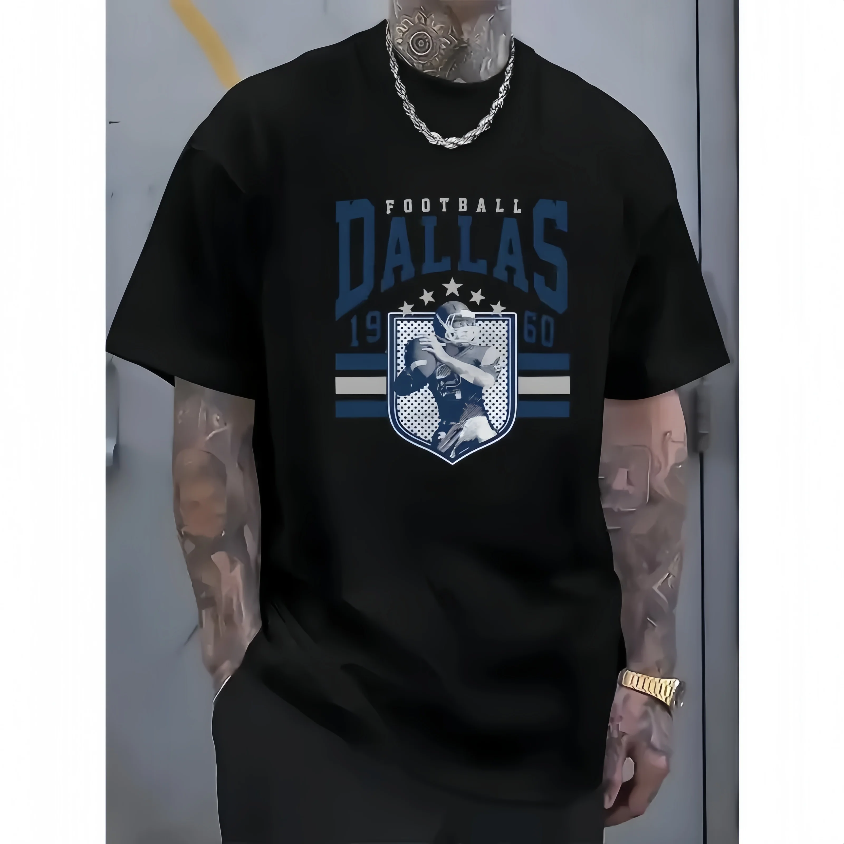 Dallas Rugby Play Pattern Men's T-shirt Cotton High Quality Casual Sports O-neck Tops Man Clothing Football Tshirts For Mens