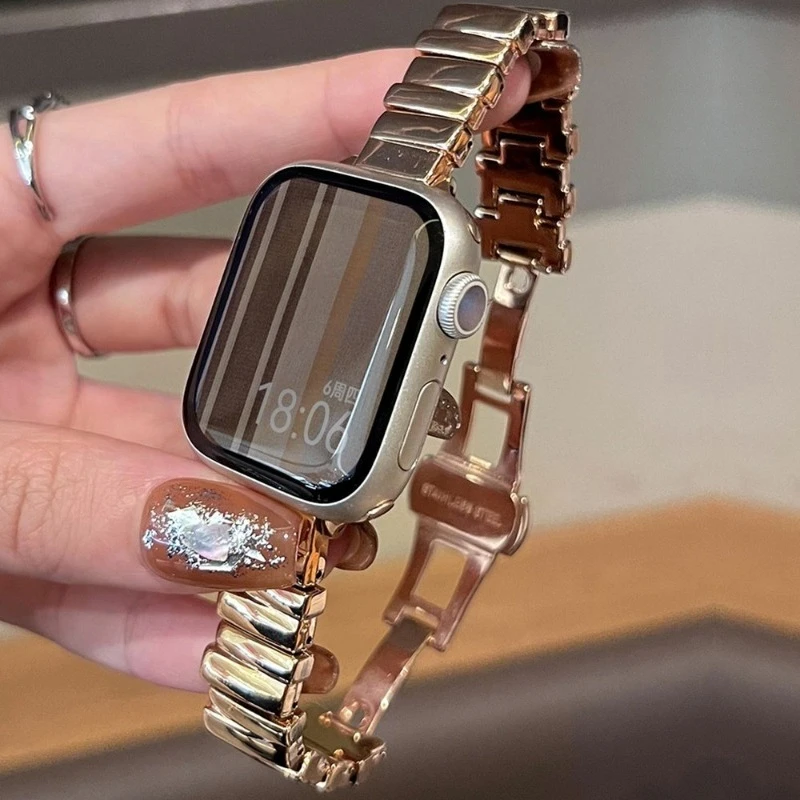 Irregularity Metal Band For iWatch 12 11 10 9 8 7 6 5 4 Slim Girls Bracelet Strap For Apple Watch se 40mm 44 41 45 38 49 42 46mm
