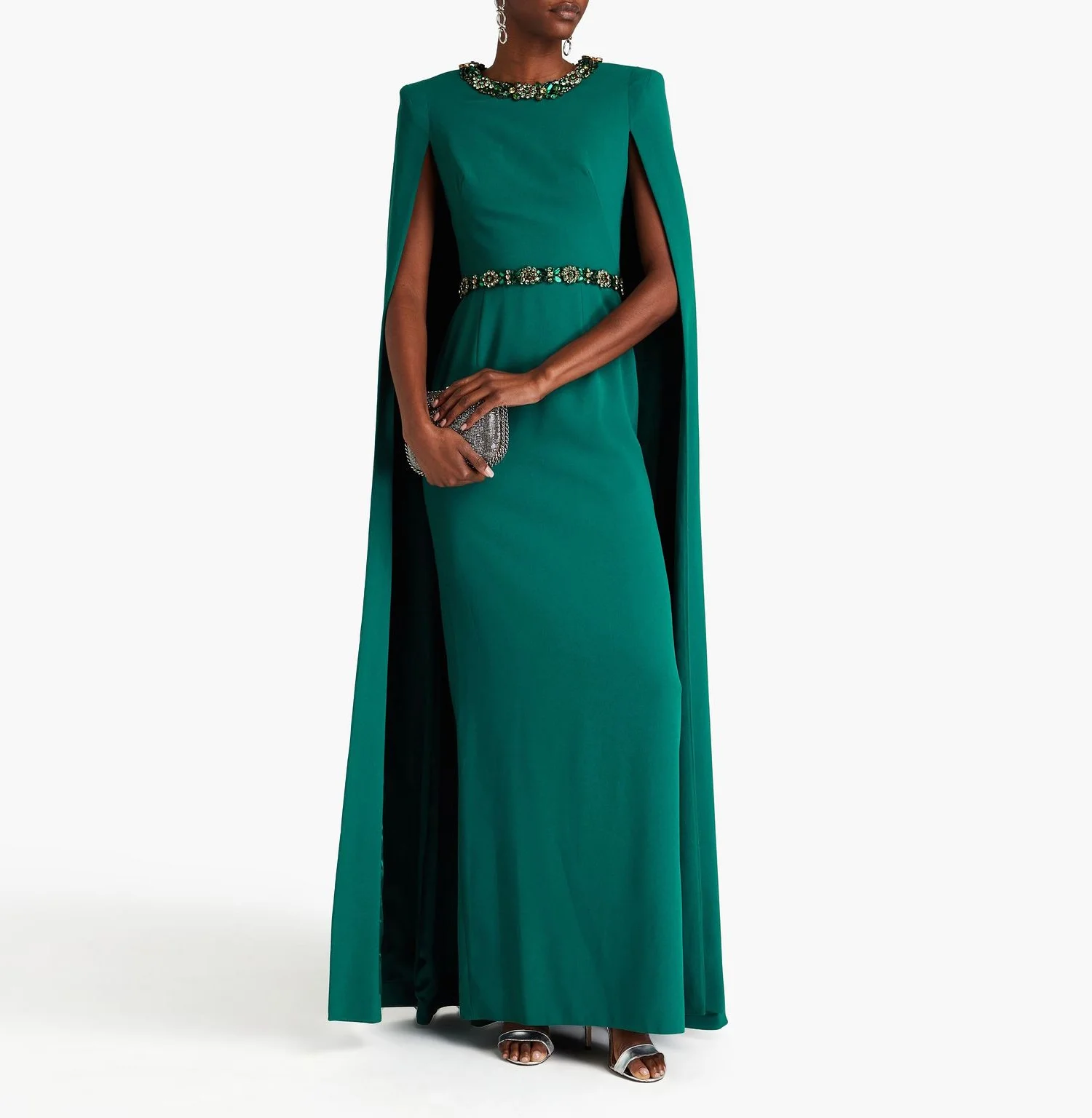 

Welove Olive Green O Neck Beaded Evening Dresses With Long Cape Sleeves Ankle Length A Line Formal Occasions Dress New 2024