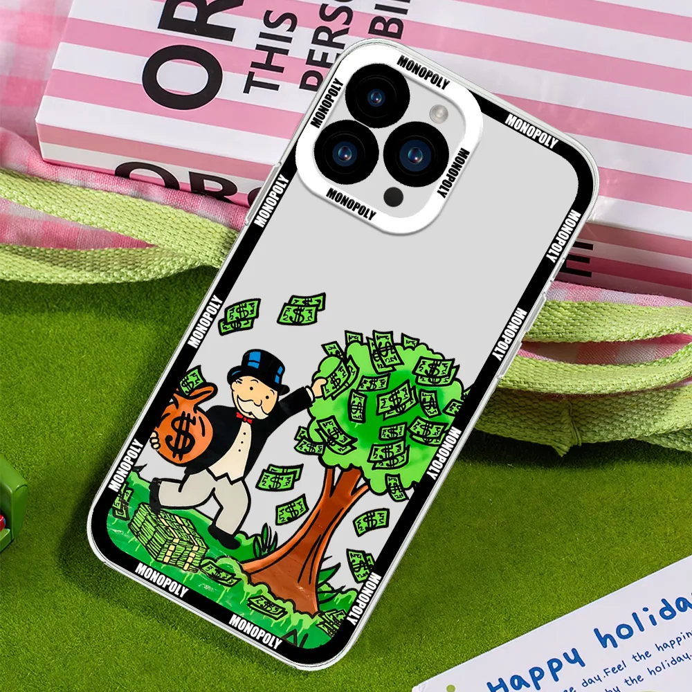 Cartoon D-Dollars M-Monopolys For iphone 11 12 13 14 15 16 Mini Plus Pro Max Transparent Shell