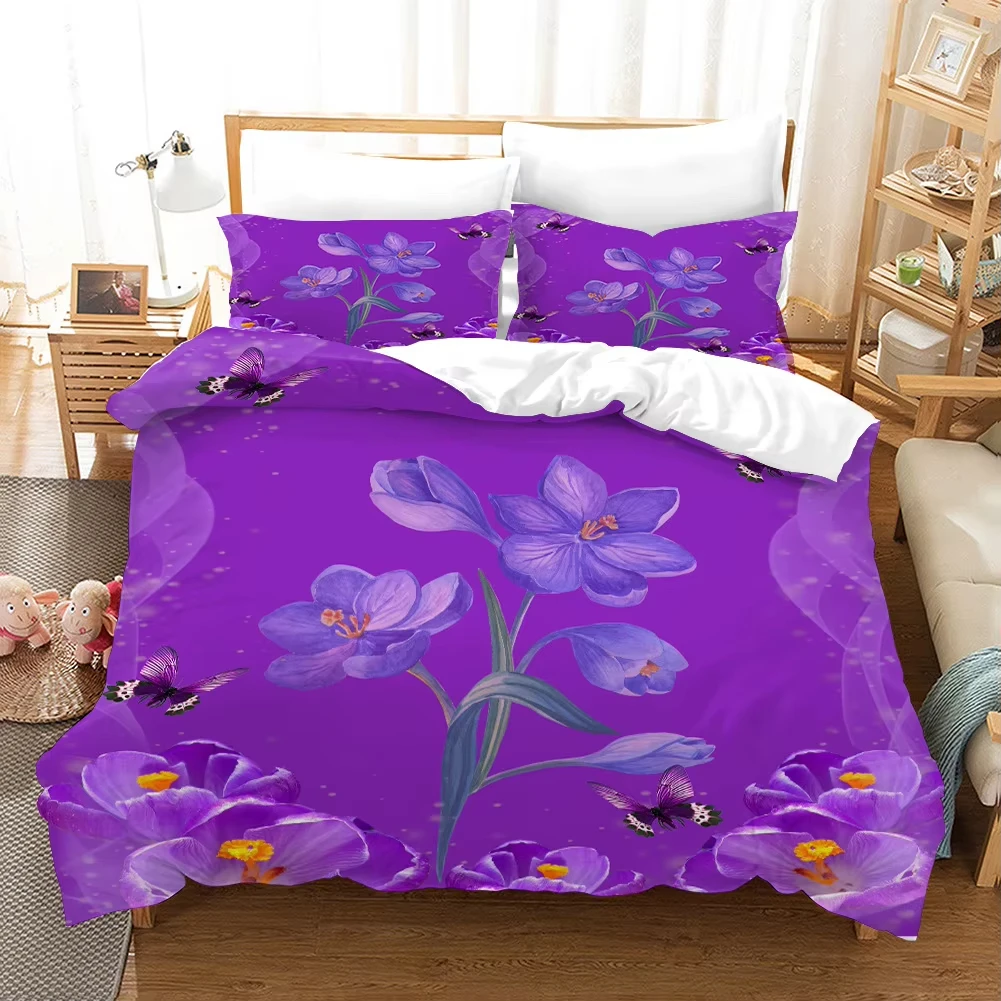 Floral Duvet Cover Spring Blossom Flower Twin Queen King Bedding Set Pastoral Style Botanical Comforter Cover with 2 Pillowcases