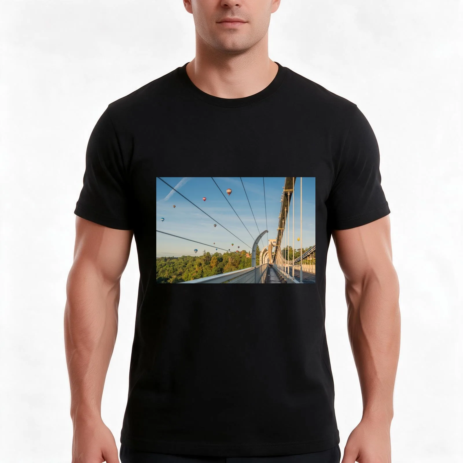 Clifton Suspension Bridge and Balloons T-Shirt, Summer Casual Cotton Tee, Oversized Streetwear Tops, Vintage Graphic Print