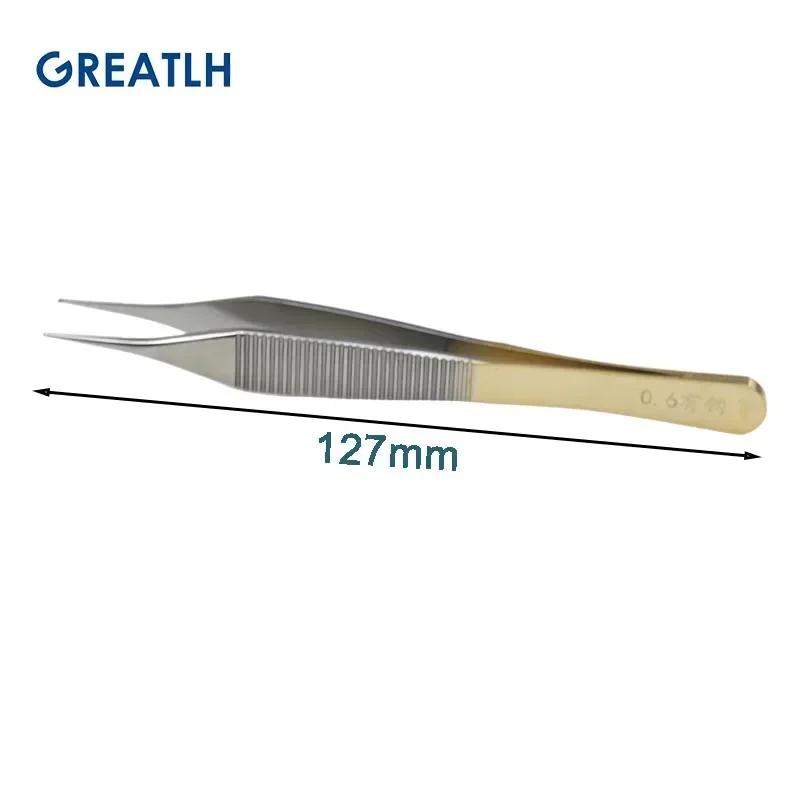 1pcs 127mm Tissue Forceps Ophthalmic Tweezers with Teeth with Golden Handle Ophthalmic Eye Instrument Stainless Steel