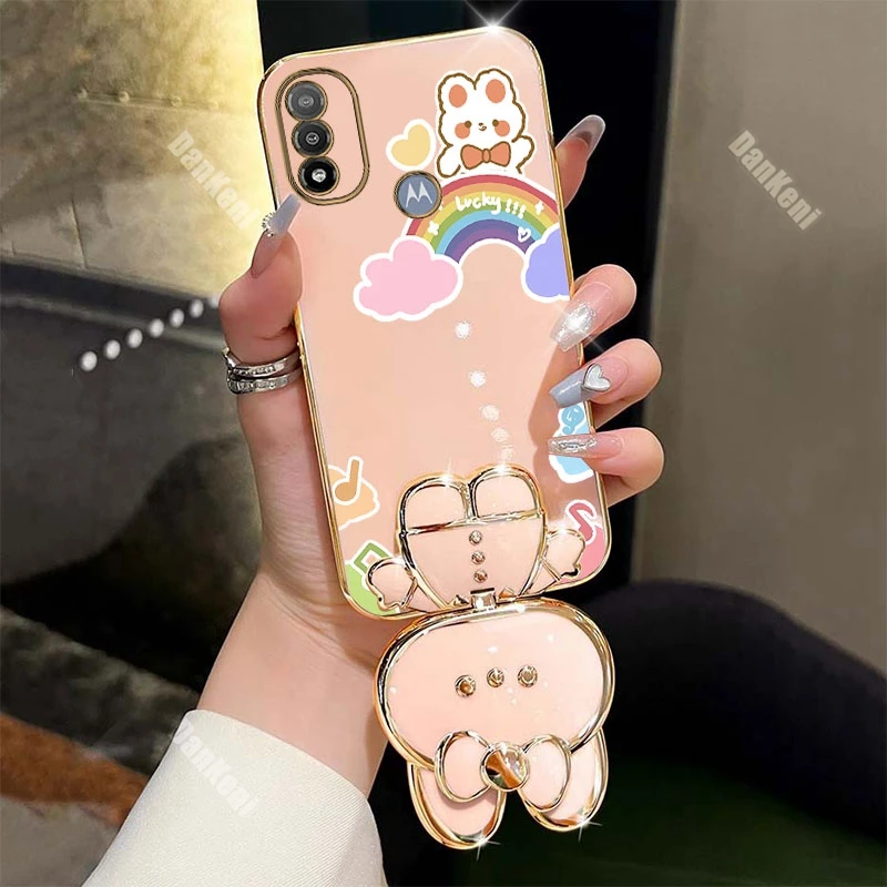 E20 Lucky Rabbit Holder Bracelet Plating Phone Case For Motorola MotoE20 E22i E32 E13 E22 E7Plus E7 E7Power E6S EDGE 20 30 Cover