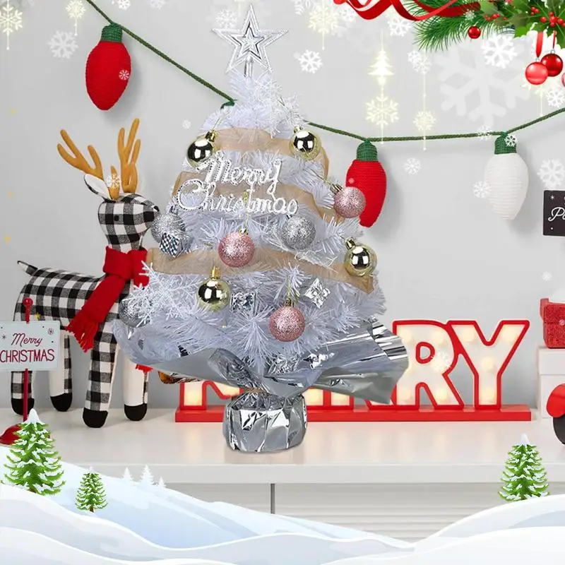 Kleine kunstmatige kerstboom Desktop Kunstmatige miniatuur dennenboom Desktop miniatuurboom met ornamenten voor inkomhal
