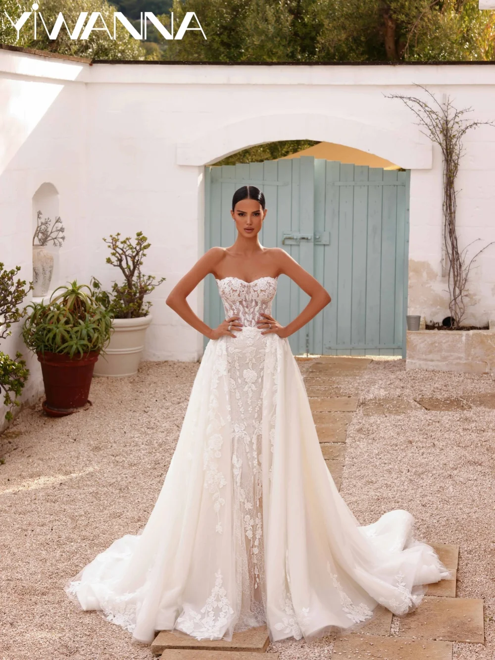 

Detachable Train Floral Lace Wedding Dress Dreamy Sweetheart Neck Bridal Gown Customzied Classic Elegant Dresses For Bride