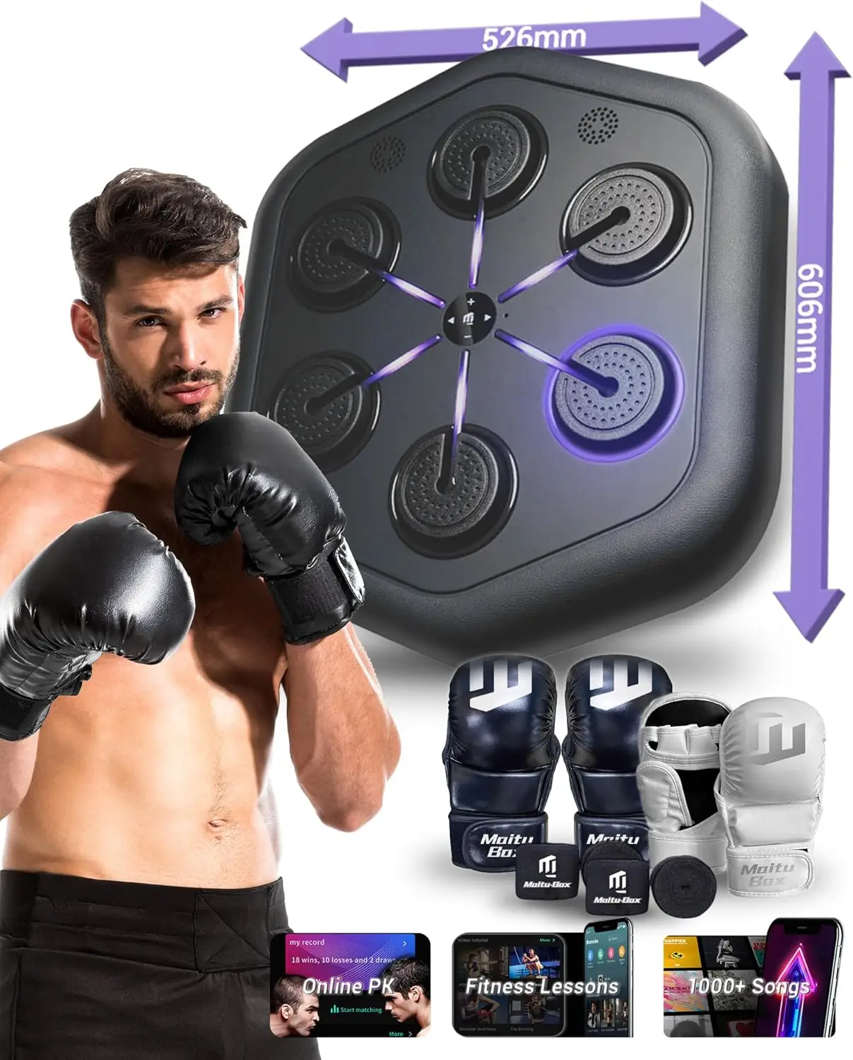 

Music Boxing Machine M4, Smart Music Punching Machine with Custom Running Lights, Stereo Sound and APP Control, Wall Mount Boxin