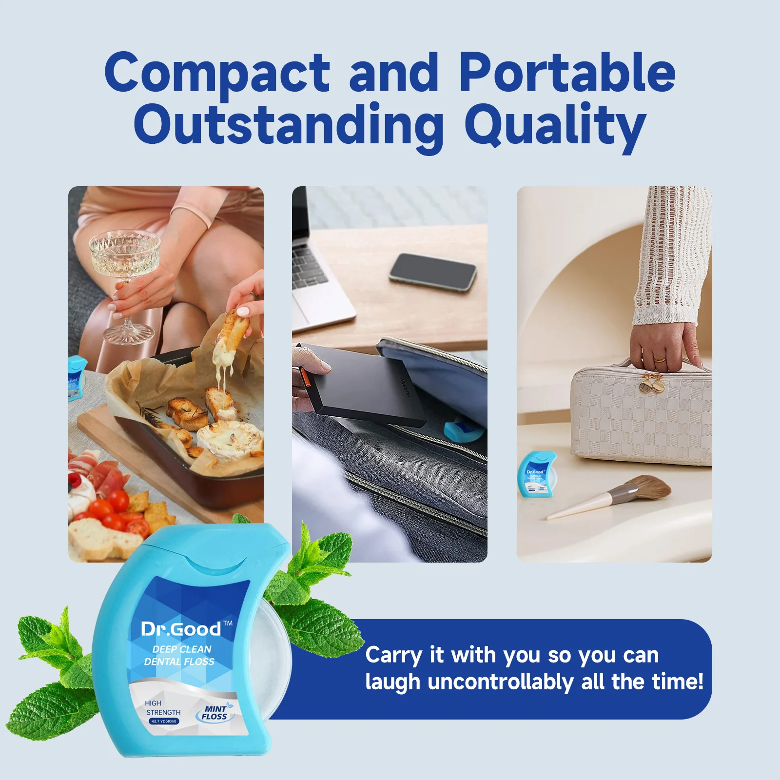 6 paquetes de hilo de menta, paquete duradero de 40 metros, hilo dental liso