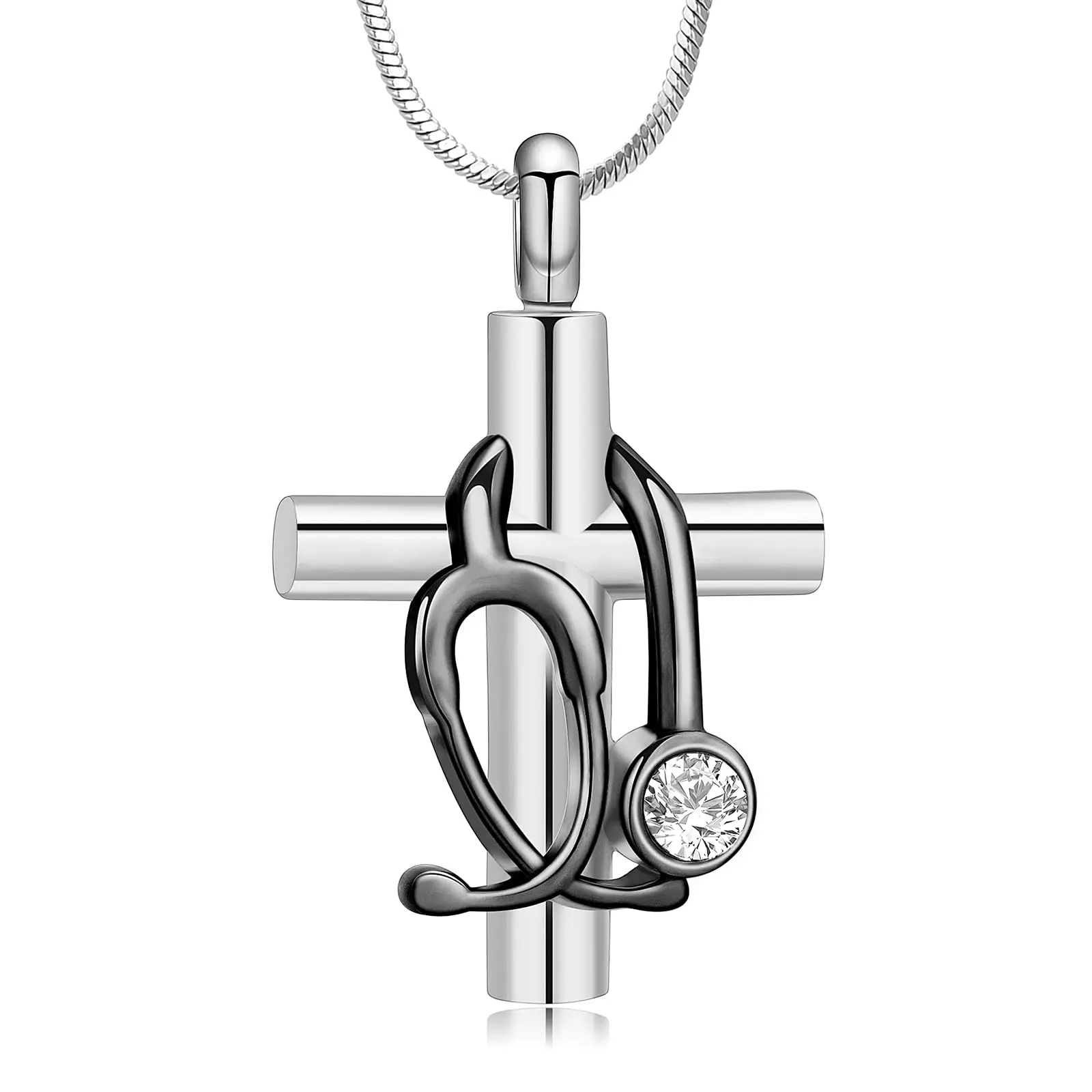 Cremation Jewelry Stethoscope Cross Urn Necklace for Ashes Stainless Steel Ashes Pendant Keepsake Memorial for Jewelry for Women