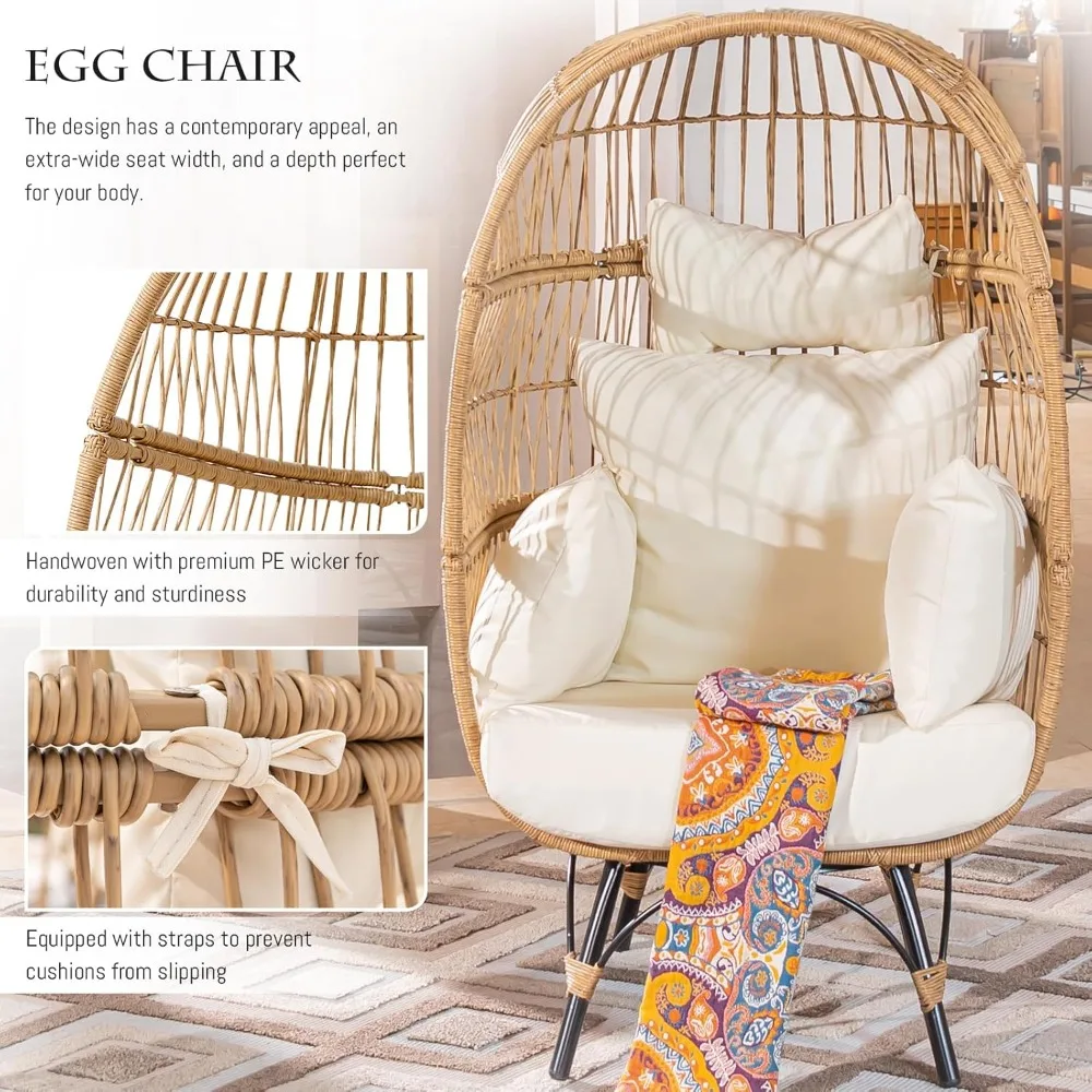 4-piece Bohemian Outdoor Furniture Set with Egg Chair and Ice Bucket, Small L-shaped Willow Conversation Segmented Sofa Set