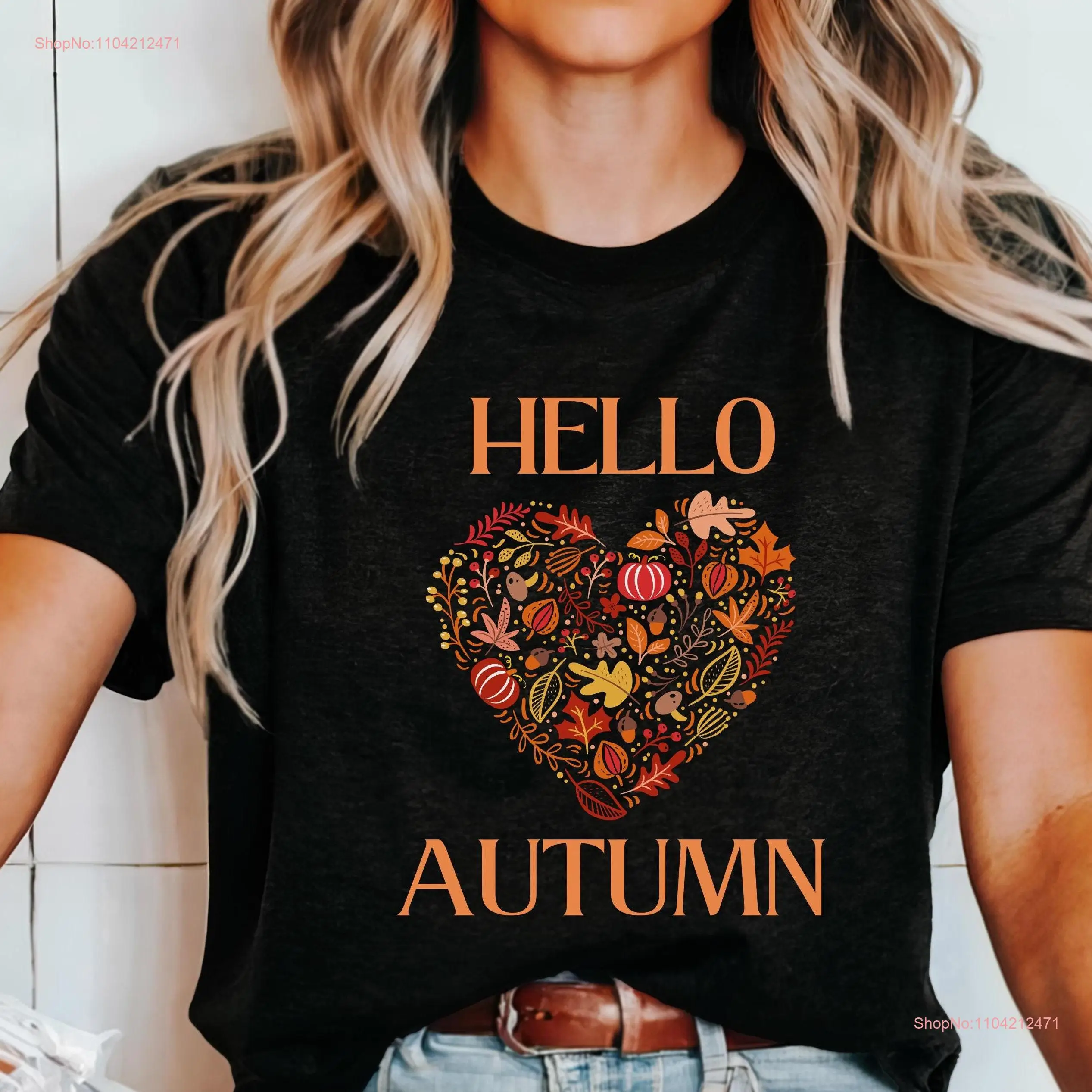 Bonjour Autumn T Shirt Pumpkin HearT Thanksgiving Fall for Women Spice latte long or short sleeves