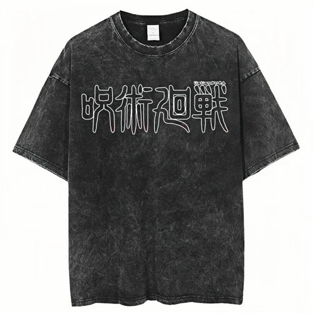 

Acid Washed Jujutsu Kaisen Graphic Tee Unisex Oversized Crewneck Cotton Tropical Streetwear Breathable Vacation Beach Tees