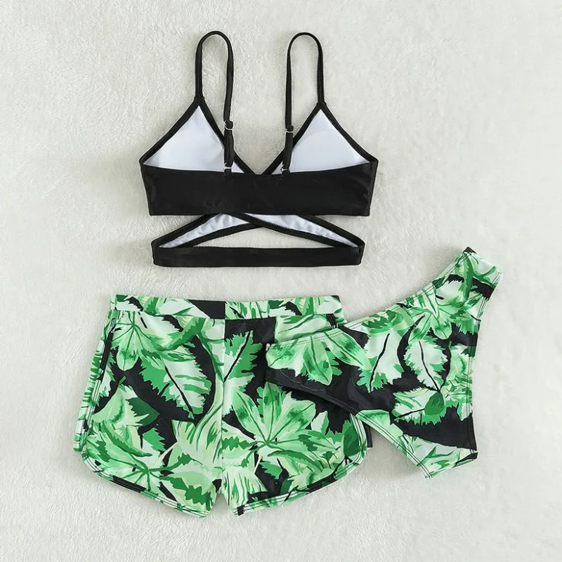 2024 Girls Bikinis Three Pieces Swimwear for Kids Children's Swimsuits Printed Teenager Bikinis Sets Holiday Beach Clothing