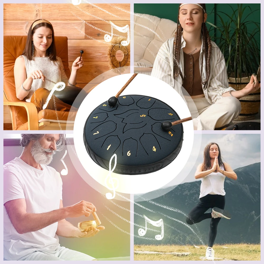 6 بوصة 11 ملاحظة Handpan طبل مع حقيبة طبل كتاب الموسيقى طبل مطارق أدوات قرع لليوجا التأمل هدية فريدة من نوعها