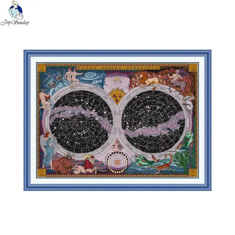 Joy Sunday DIY Cross Stitch Complete Kits 16CT Embroidery Nighttime Star Chart Painting Needlework Craft Printed Fabric Decor