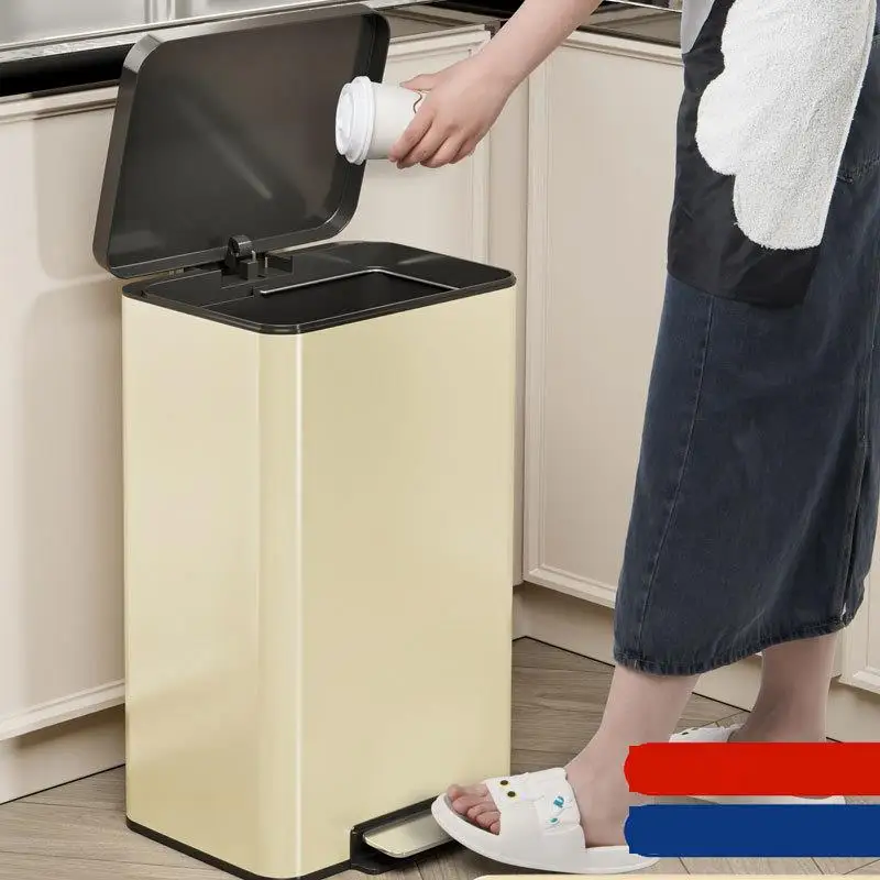 

Large Capacity Kitchen Garbage Can Stainless Steel Foot Pedal Bathroom Toilet Cover Household Waste Bin Square Shape 6L