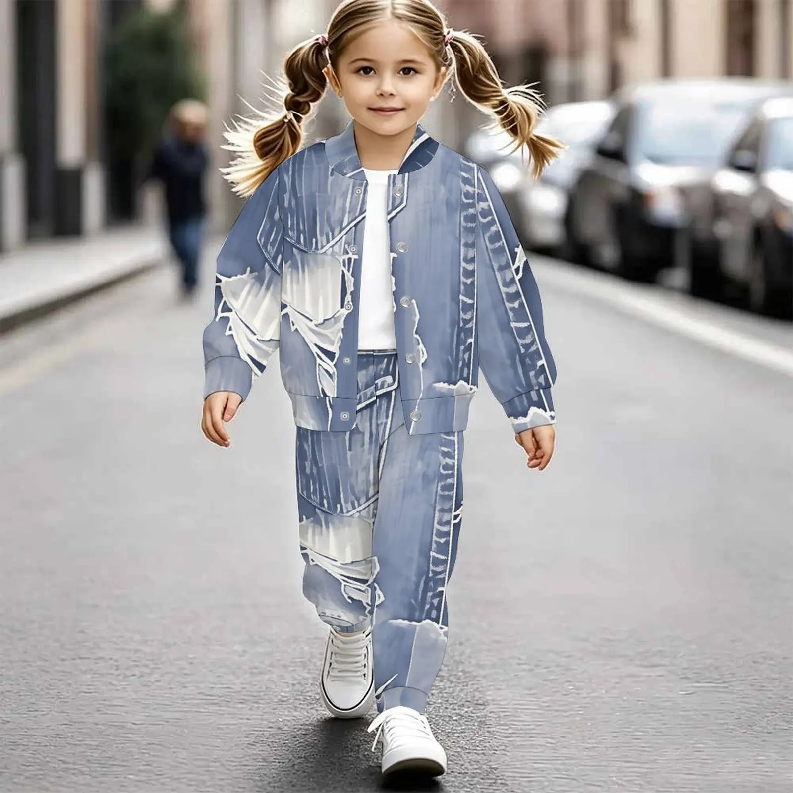Trend Girls Print Two-Piece Outfit Long Sleeve Coat & Pants, Kids Casual Clothing for Beach Birthday Party
