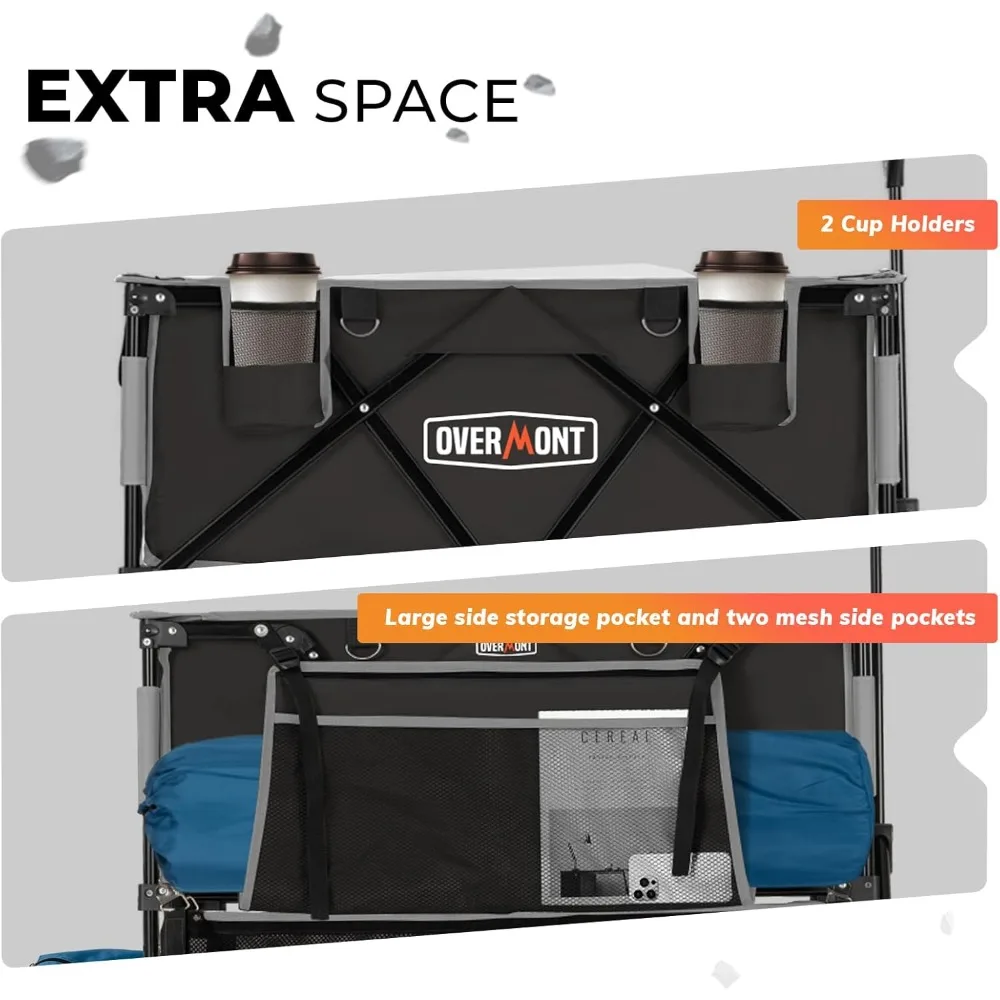 عربة ذات طابقين قابلة للطي سعة 400 لتر - عربة عربة قابلة للطي ذات سعة كبيرة - موسع طويل جدًا مقاس 47 بوصة - عجلات كبيرة لجميع التضاريس