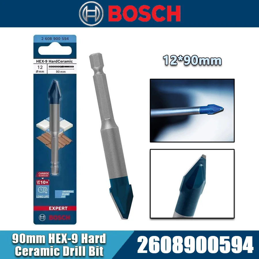 BOSCH 2608900594 EXPERT HEX-9 Hard Ceramic Drill Bit 12*90mm Multi Material High Hardness Wear Resistant Bit Tool Accessories