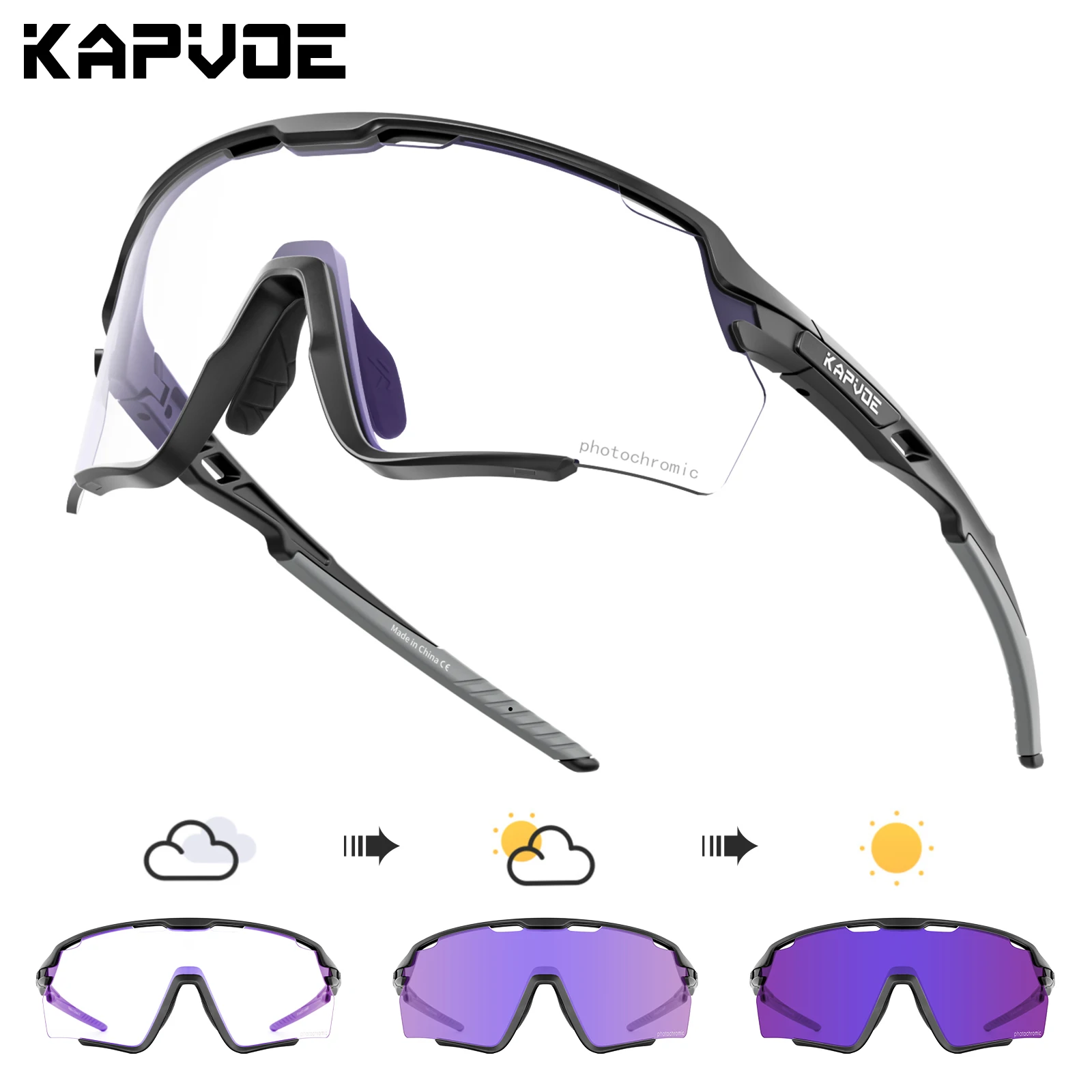 

Kapvoe Men Outdoor Sports Mountain Bicycle Cycling Photochromic Sunglasses Glasses Women Outdoor UV400 Protection Riding Eyewear