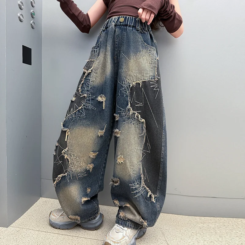 

Street Style Child y2k Baggy Jeans with Patches For Girl Harajuku Vintage High Quality Fashion Denim Pants Kids Hip Hop Trousers