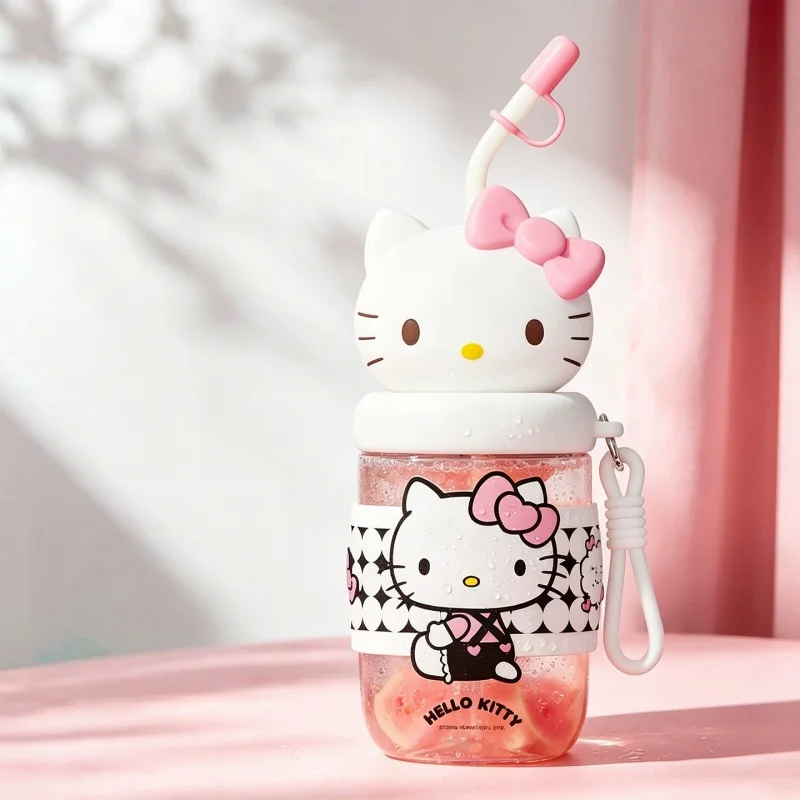 X&W Sanrio Plastic Water Bottle Cartoon Straw Mug with CarryIing Rope＆Cute Lid Summer Cold Drink Tea Tumbler Sports/Travel Cup view 6