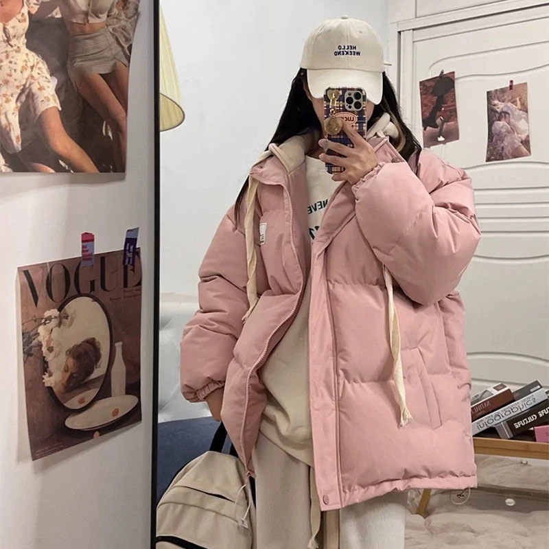 2024 New Fashion Winter Hooded Puffer Jacket Women Casual Warm Oversize Parkas Female Korean Loose Long Sleeve Coat Women Clothi