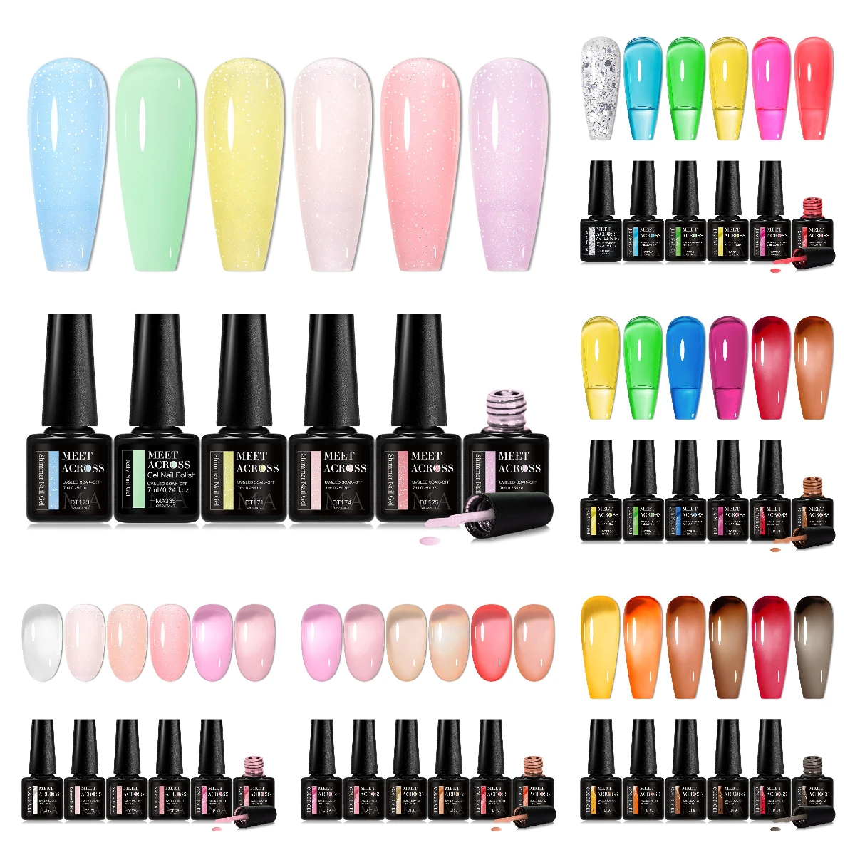 

6pc Jelly Nail Gel Polish Set HEMA Free Translucent Colorful Nail Supplies UV/LED Manicure Varnish for All-Season Nails Design