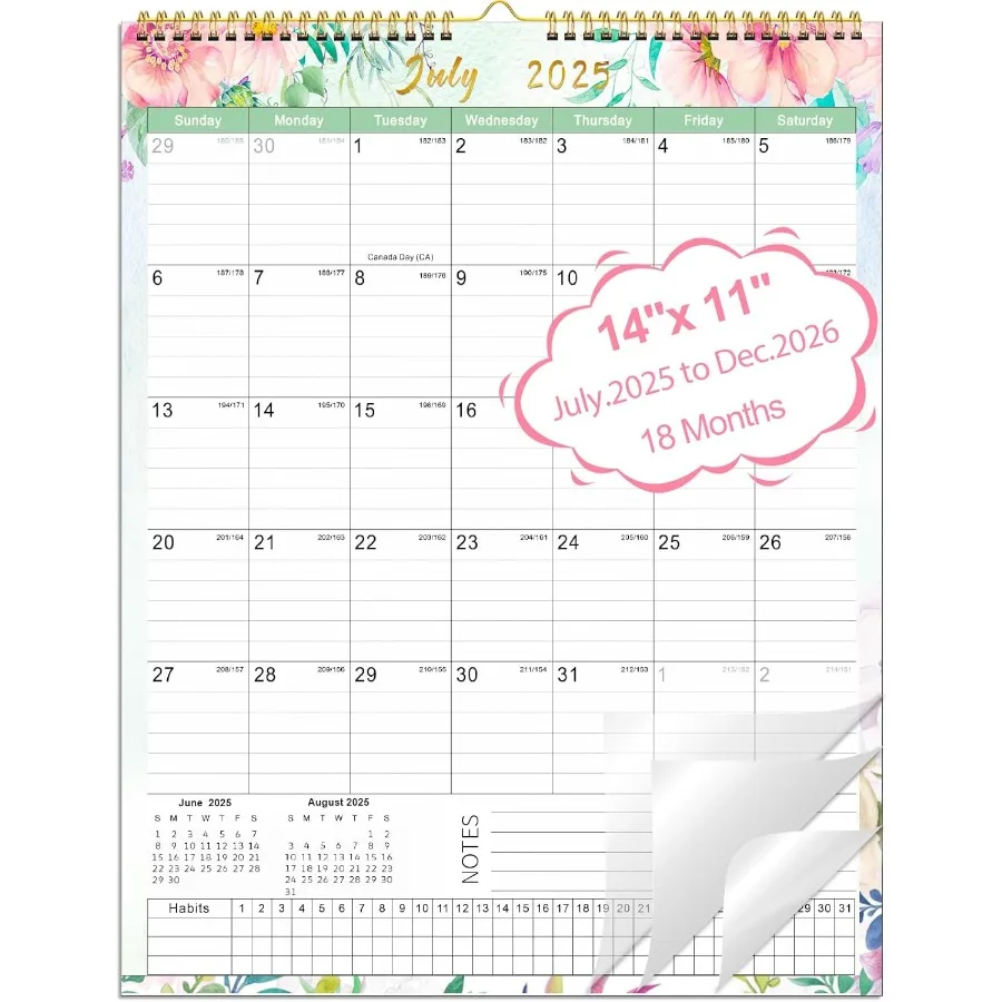 

Настенный календарь на 2026 14 x 11 дюймов. Календарь на 2026 со спиральным переплетом. Настенный календарь на 18 месяцев с цветочным принтом. Используйте сейчас на декабрь 2026 Магнитный холодильник Calen.