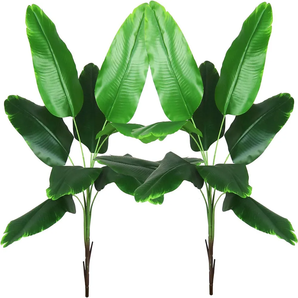 

2pcs Artificial Palm Tree Tropical Plants Branches Plastic Fake Leaves Green Monstera For Home Garden Room Office Decor