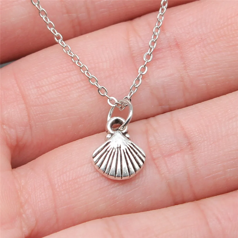 Drop Shipping Antique Silver Color 12x9mm Shell Necklaces Short Chain Choker Necklaces