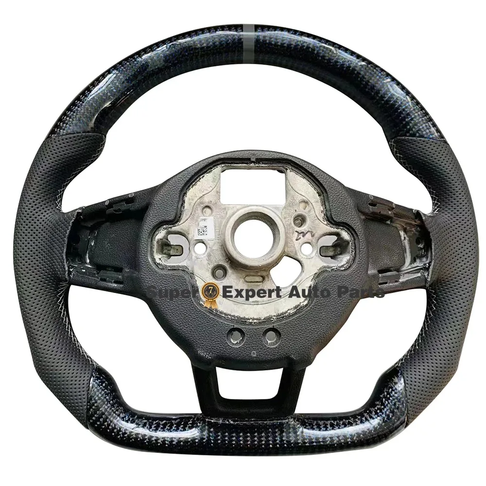 For VW Golf MK7 7.5 GTI GTD GTE R 2013-2020 Polo GTI Tiguan Passat DSG Carbon Fiber Steering Wheel Punched leather
