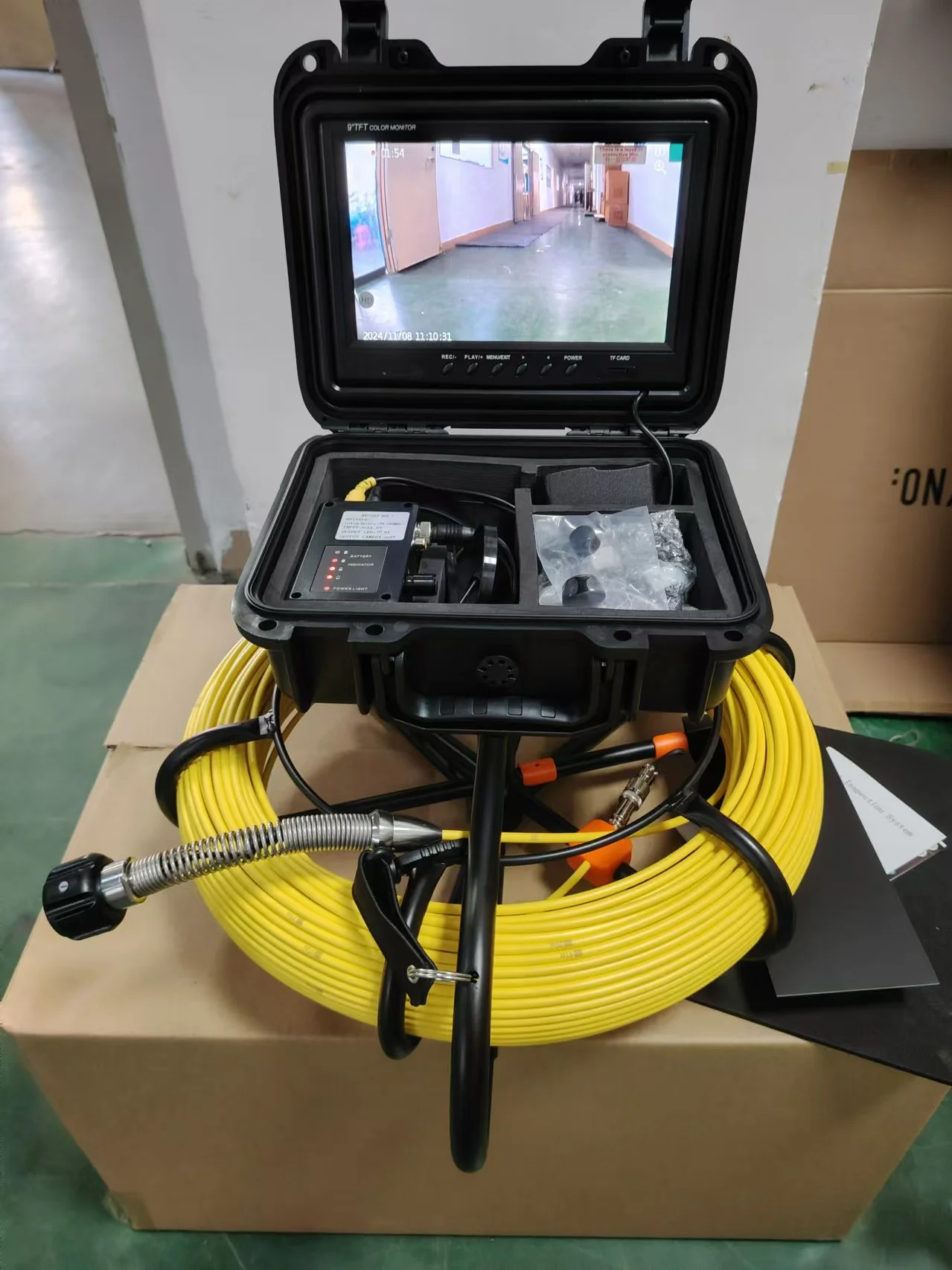 Pipe Inspection Camera 9Inch 1080P Screen and Auto Self-Balancing 512HZ Sewer Pipeline Locator IP68 23MM with DVR Fuction