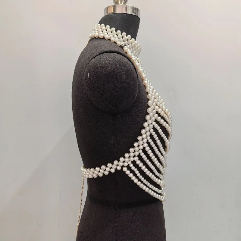 European and American trend heavy industry bead chest chain, wedding party performance body chain, high-quality bra chain view 4
