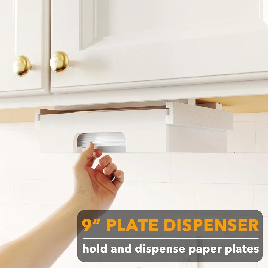 Dispenser per piatti di carta da 9 pollici sotto l'armadio Portapiatti in bambù Contatore da cucina Dipensori verticali Supporti Controsoffitto Caddy Whit