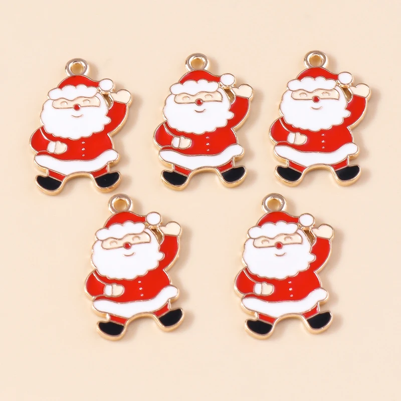 20 Stück 15x22mm Cartoon Emaille Weihnachtsmann-Anhänger für Schmuckherstellung, Ohrhänger, Halsketten, DIY-Bastelbedarf – Detail 6