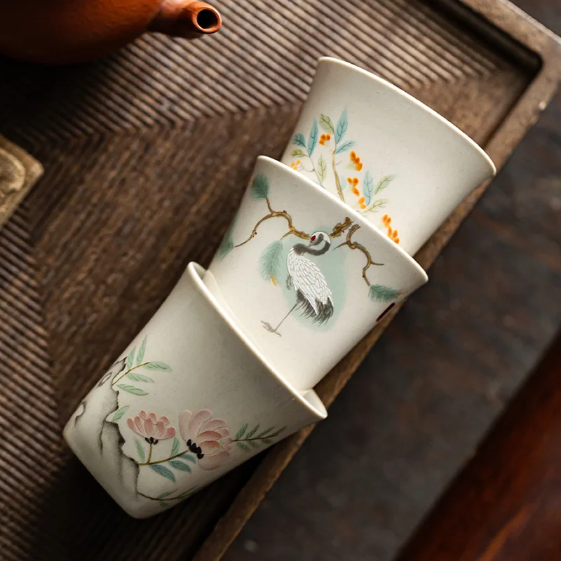 Plant Ash Hand Painted Ceramic Tasting Cup Kung Fu Tea Underglaze Color Master Teacup Personal Teaware Gift for Tea Lovers