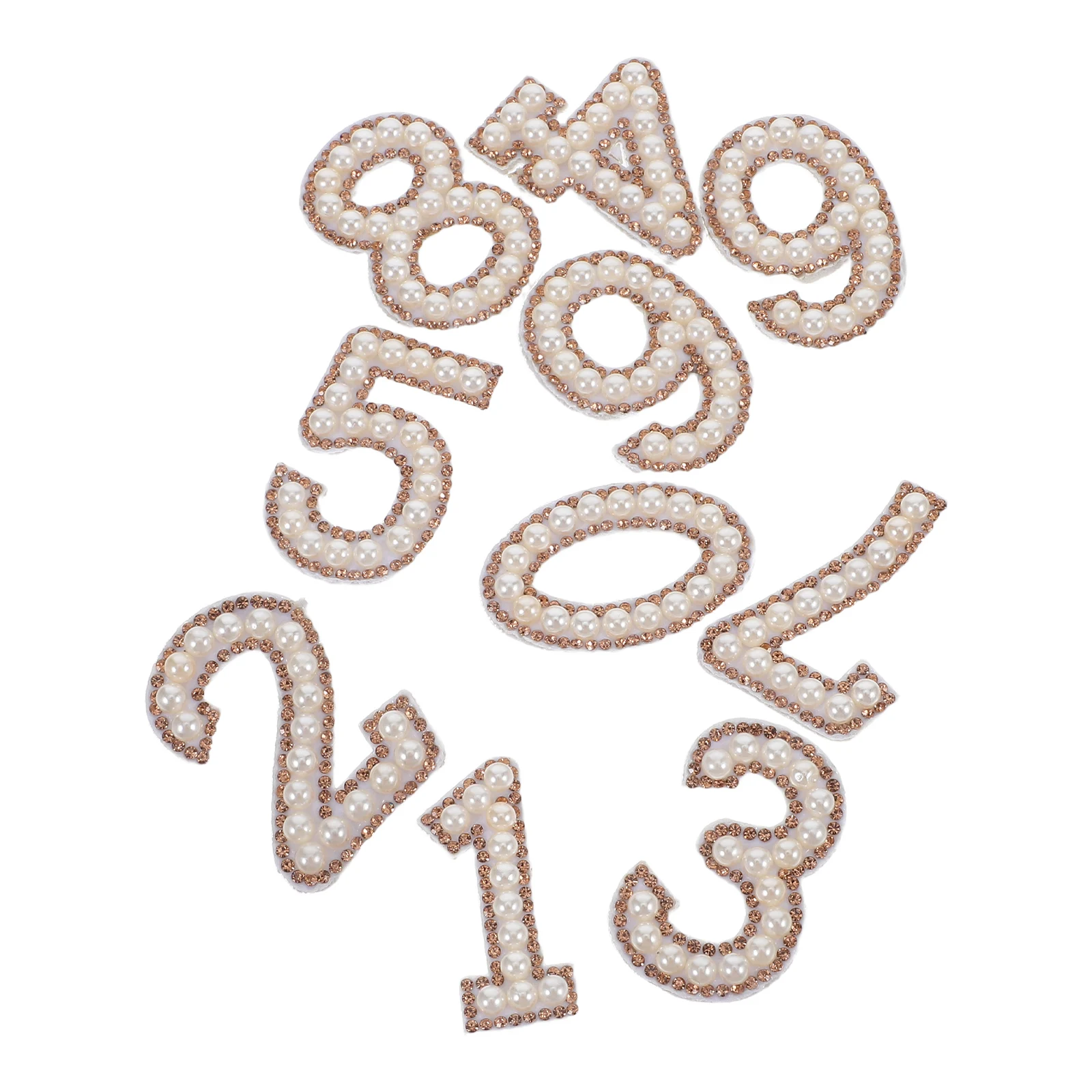 10pcs Digital Rhinestone Number Patches Pearl Iron On Embellishment Accessories for Clothing DIY Skirt Dresses