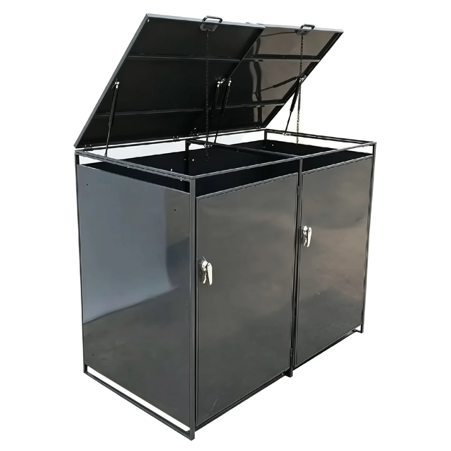 Natural Pressure Treatment Easy Assembly 2 Doors Lockable Anti-rust Galvanized Steel Wheel Box Outdoor Storage