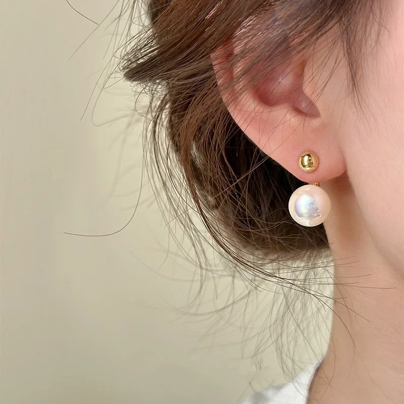 2025 New French Style Pearl Stud Earrings for Women, Gold Bean Spliced Flat Pearl Elegant Party Wedding Gift Jewelry