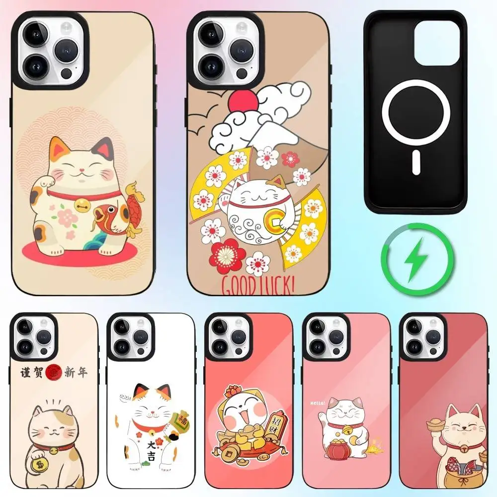 

Cartoon Lucky Cat Cute Art Phone Case For iPhone17,16,15,14,13,12,11 Plus,Pro Max Magnetic Magsafe Wireless Charging